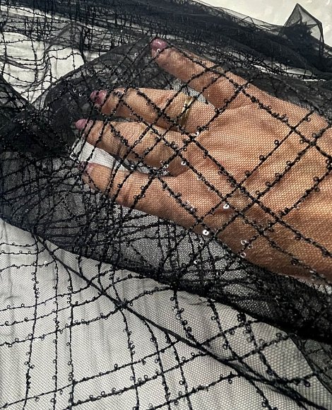 Фатин черный в квадрат с пайеткой 